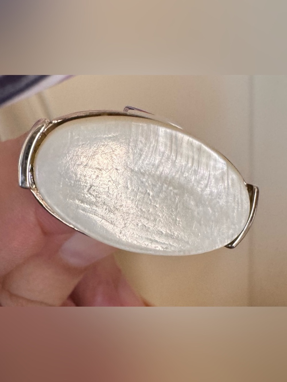 Faux mother of pearl and silver cocktail ring